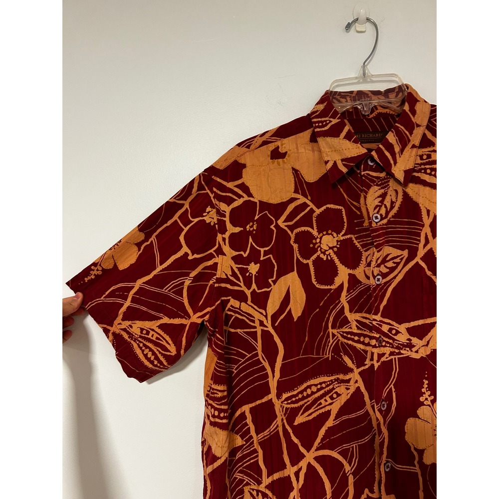 Tori Richard Honolulu Mens Large Silk Cotton Red Orange Tropical Floral Shirt - Picture 2 of 7